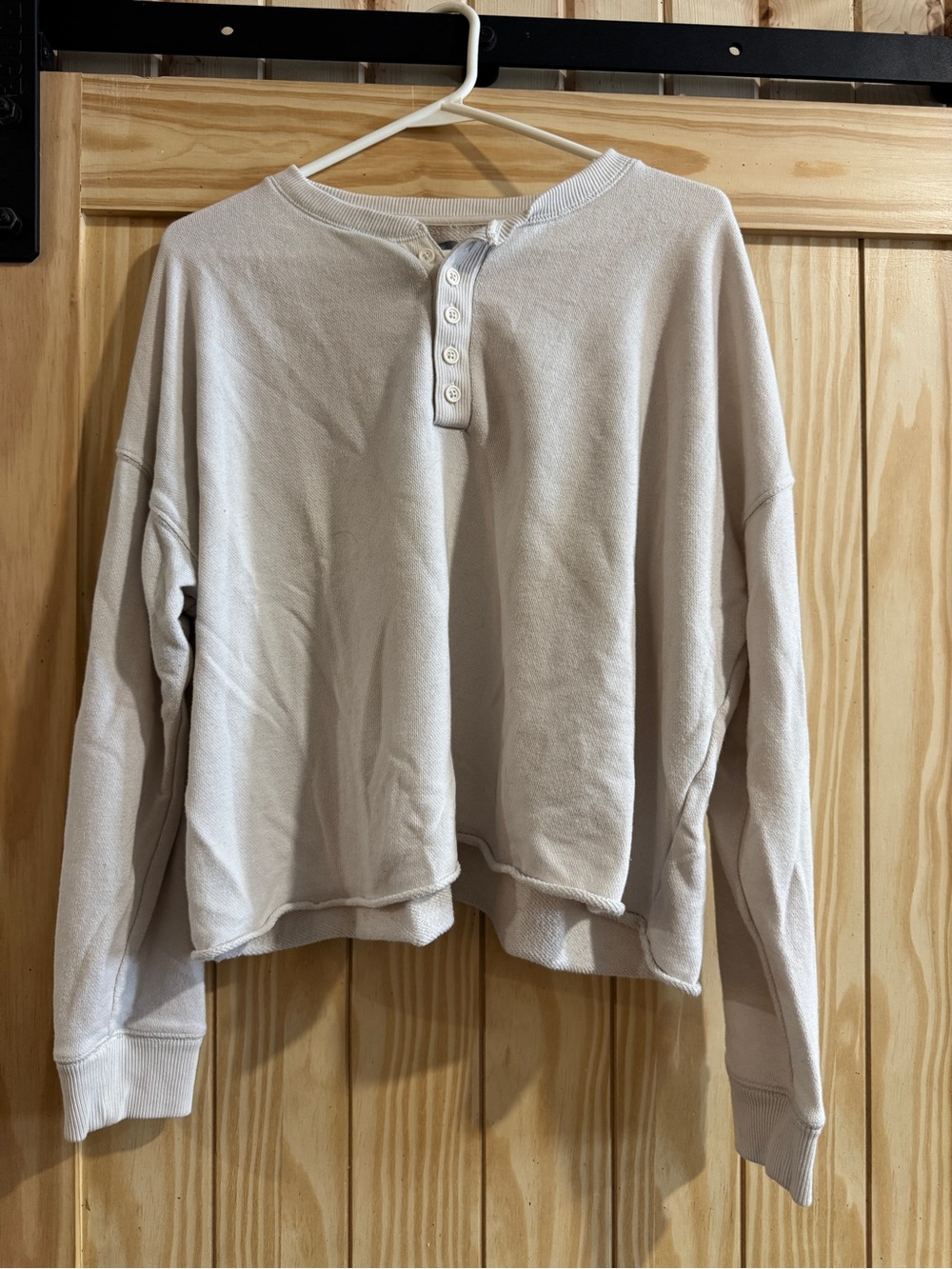 aerie Cream Button-Up Henley Sweater